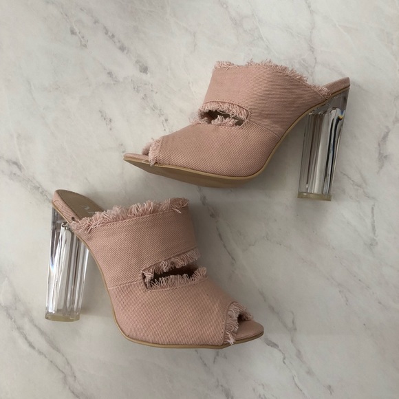 M&L Shoes - Distressed Denim Slip on Heels M&L Shoes - Distressed Denim Slip on Heels